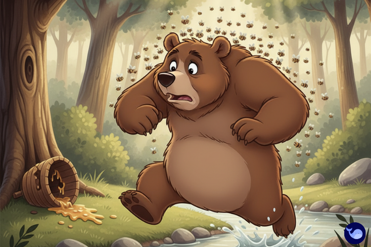 Arıların kovanını korumak için ayıya saldırdığı sahne çizimi