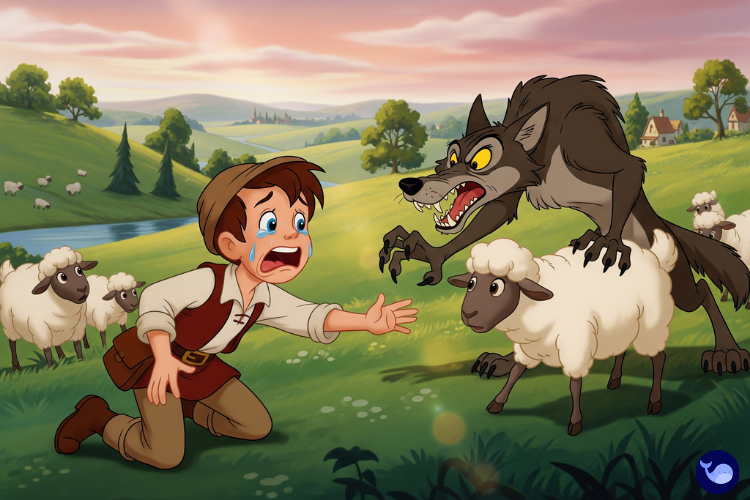 Çoban çocuğun bağırdığı, kurtların sürüye saldırdığı sahne çizimi